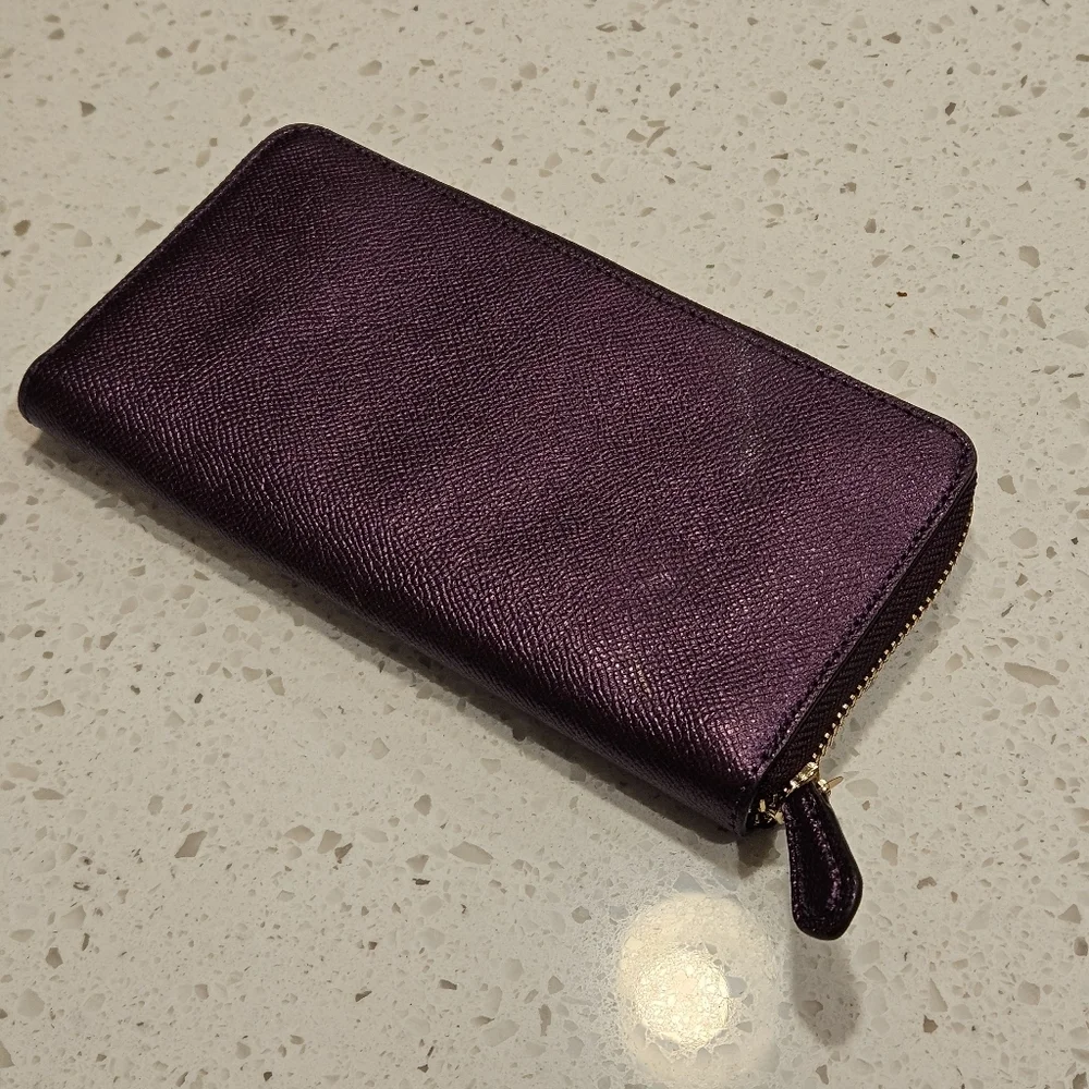 Coach Shiny Plum Purple Zip Accordion Wallet Full Size Organizer RARE